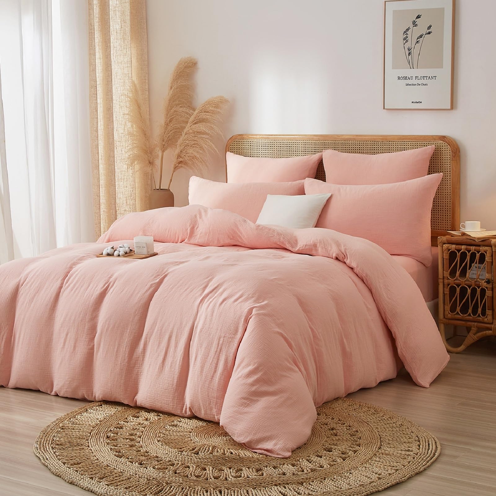 Photo 1 of 100% Cotton Muslin Duvet Cover Set King Size Blush Pink, Ultra Soft Breathable Absorbent Gauze Bedding Duvet Cover, Luxurious Minimalist Natural Wrinkle Linen Textured Comforter Cover 104" x 90"