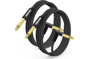 HOSONGIN Guitar Cable 10 feet 2 Pack - 1/4 Inch Electric Instrument Cable Bass AMP Cord for Electric Guitar, Bass Guitar, Electric Mandolin, Pro Audio - Black Nylon Braided, 24K Gold Plated Plug