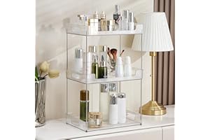 Goderewild 3-Tier Bathroom Counter Organizer, Multi-Purpose Cosmetics Skincare Shelf, Fits A4 Size Makeup Organizer for Office and Vanity Tray, Countertop Storage Solution for Kitchen,Bath.(Clear)