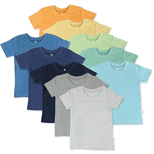 HonestBaby 10-Pack Short Sleeve T-Shirts 100% Organic Cotton Baby, Toddler, Little Kids, Girls, Unisex, Rainbow Boy, 24 Months