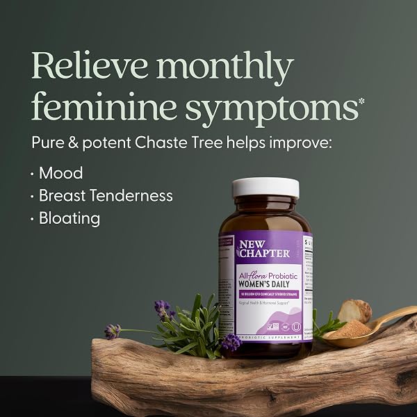 NEW CHAPTER PROBIOTICS FOR WOMEN – 60 CT (2 MONTH SUPPLY), WOMEN’S DAILY PROBIOTIC WITH PREBIOTICS AND PROBIOTICS FOR VAGINAL HEALTH & CHASTE TREE FOR HORMONAL SUPPORT, 100% VEGETARIAN, NON-GMO