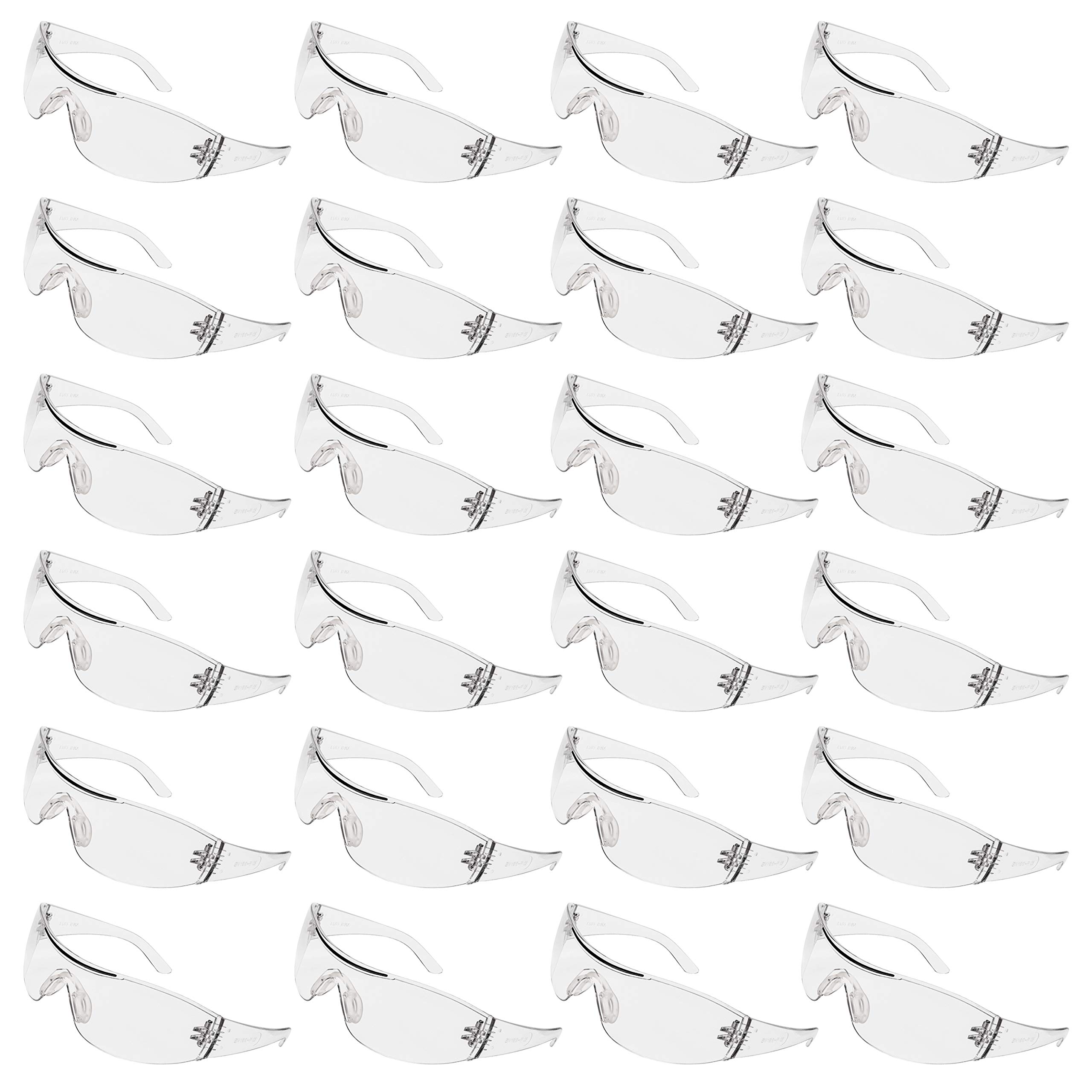 Kurtzy 24 Pack of Wrap Around Safety Glasses with Clear Lenses and Rubber Nose Grips for a Safe, Secure Fit - Personal Protective Equipment with Scratch Resistant Eyewear Lenses - PPE Safety Goggles