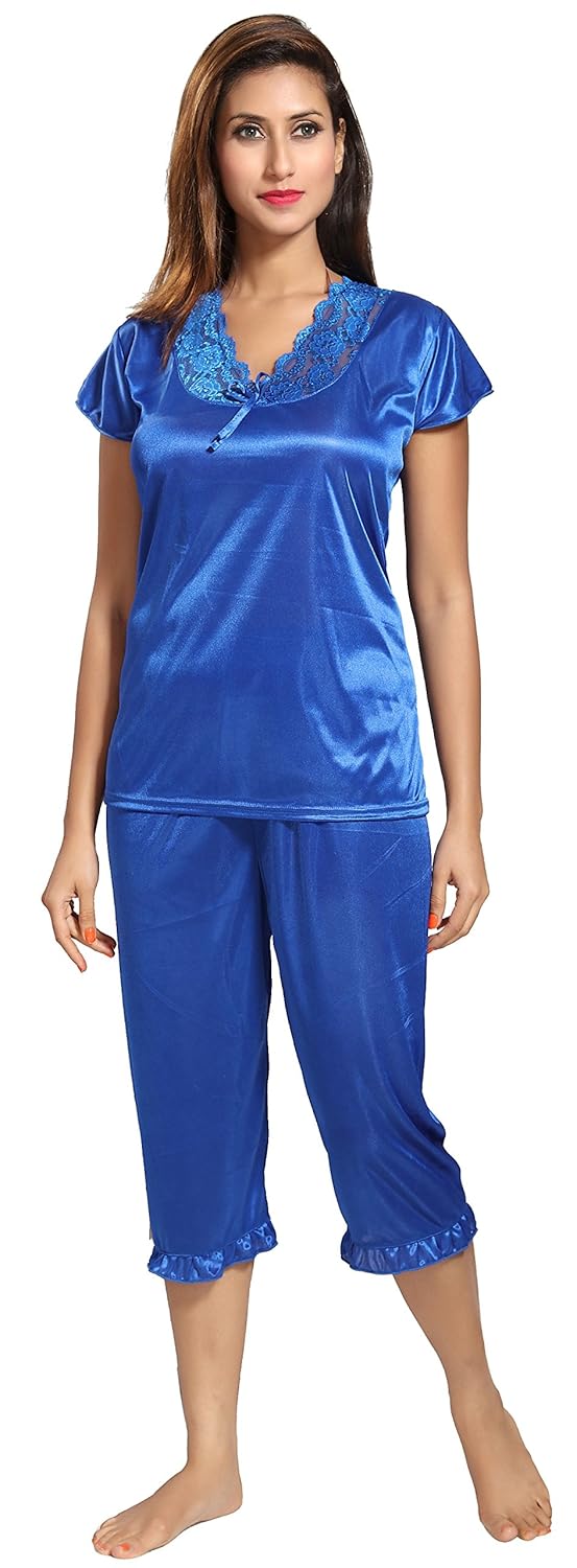 noty women's satin nighty - 4 pc set- nighty/robe/top/capri