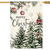 AVOIN colorlife Evergreen Christmas Tree House Flag 28x40 Inch Double Sided Outside, Merry Christmas Winter Holiday Yard Outdoor Flag