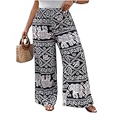 Floerns Women's Plus Size Boho Tribal Print Wide Leg Pants Elastic Waist Lounge Trousers