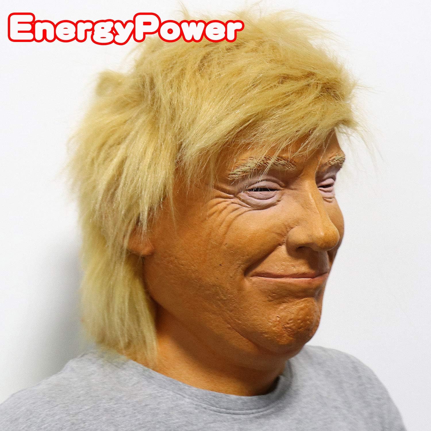 Amazon Energypower トランプ大統領 ハロウィン コスプレ用マスク ハリウッド特殊メイク技術を応用した超リアルハイグレードマスク 髪の毛付き ドナルド トランプ 頭部全体をカバーするフルフェイスタイプ パーティーグッズ ウィッグ お面 仮面 かぶりもの Cosplay