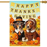 IVN Happy Thanksgiving Dogs Garden Flag 12x18 Inch Double Sided Pumpkin Leaves Autumn Outdoor Yard Flag for Home Front Door Lawn Porch Harvest Decor