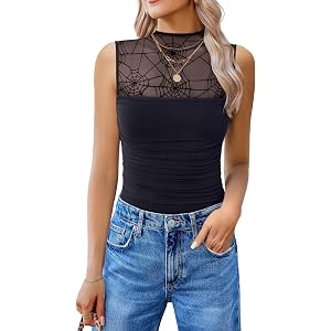 Avidlove Women's Mock Neck Mesh Bodysuit Ruched Tank Body Suits Top Sheer One Piece Going Out Tops Classy Outfits