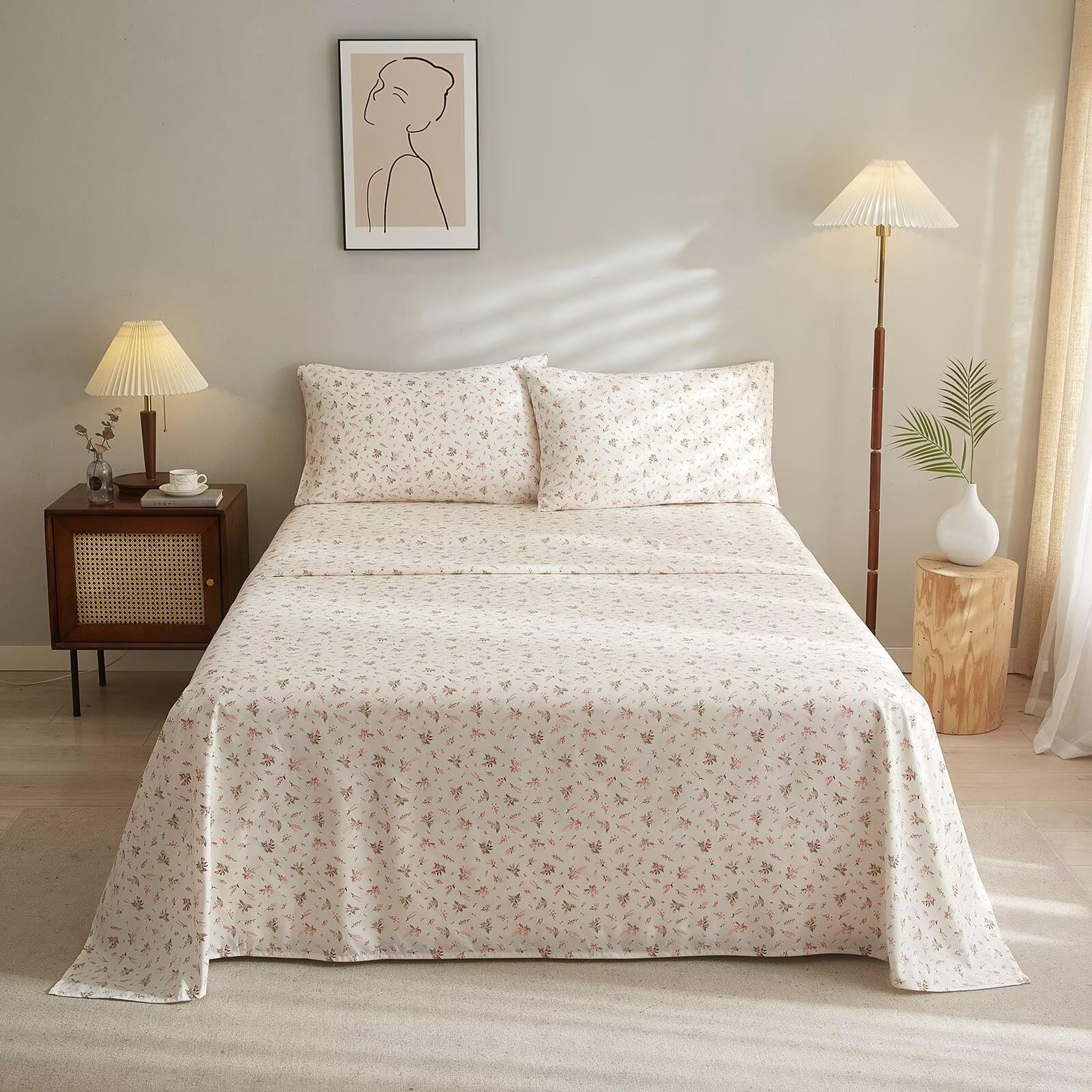 VClife Floral Sheet Sets Queen - Pink Bed Sheets