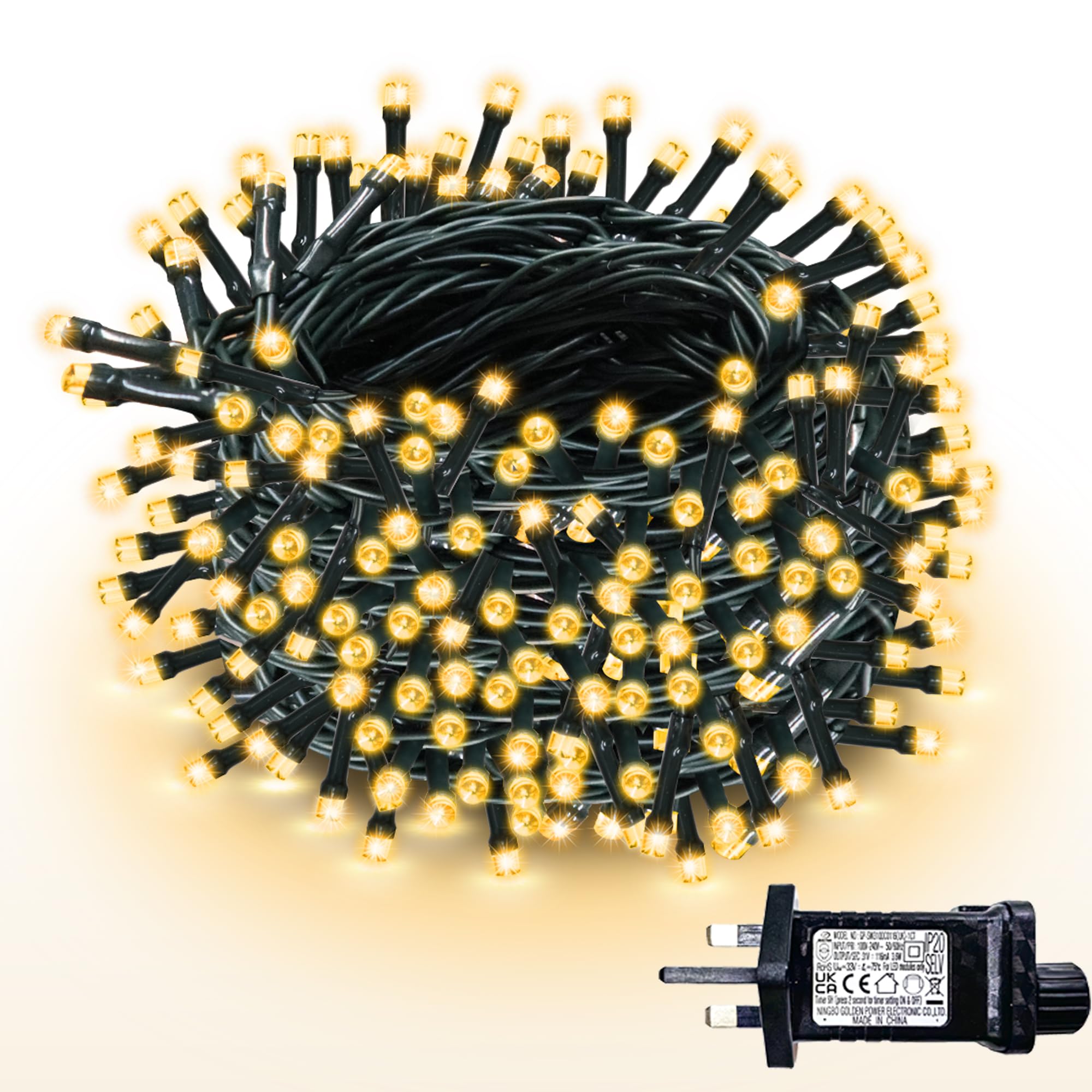 WISD Outdoor Christmas Tree Lights - 1000 LED 102.8M Dimmable Xmas Fairy Lights on Green Cable with 12 Modes, Timer and Memory - Plug in String Lights for Garden Bedroom Party Decor (Warm White)