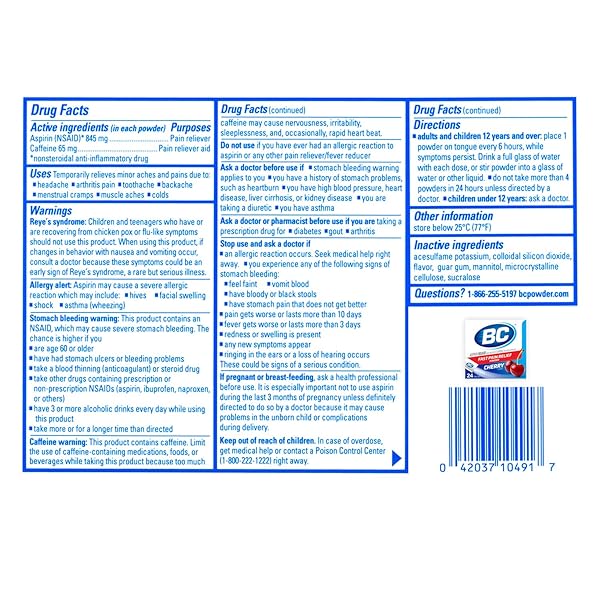 BC POWDER CHERRY PAIN RELIEVER, 24 POWDER STICKS