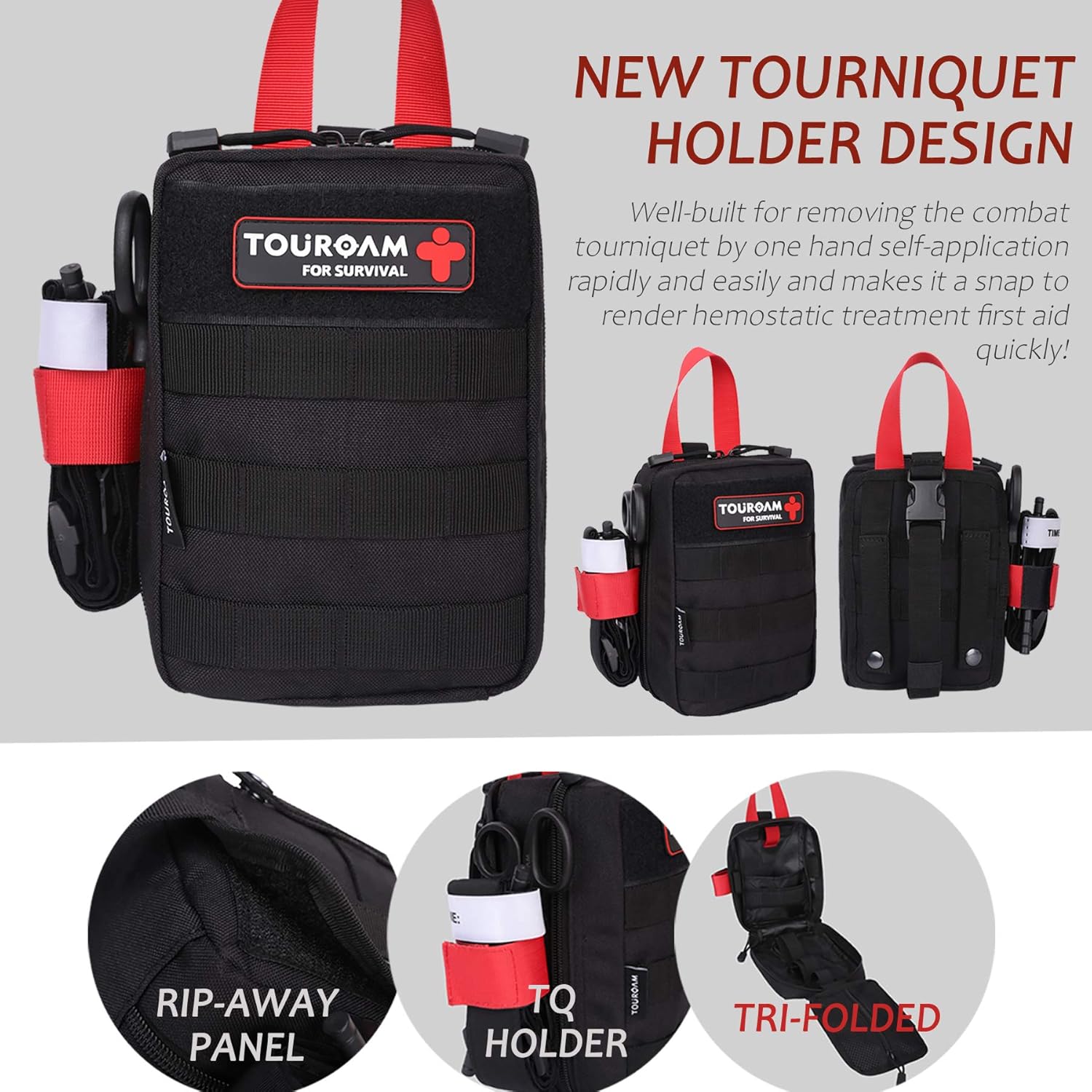 TOUROAM IFAK Med Trauma Kit, Molle Tactical Emergency First Aid Kit Survival Military, Rip-Away Field Dressing Kit with Tourniquet for Camping Hiking Bug Out : Sports & Outdoors