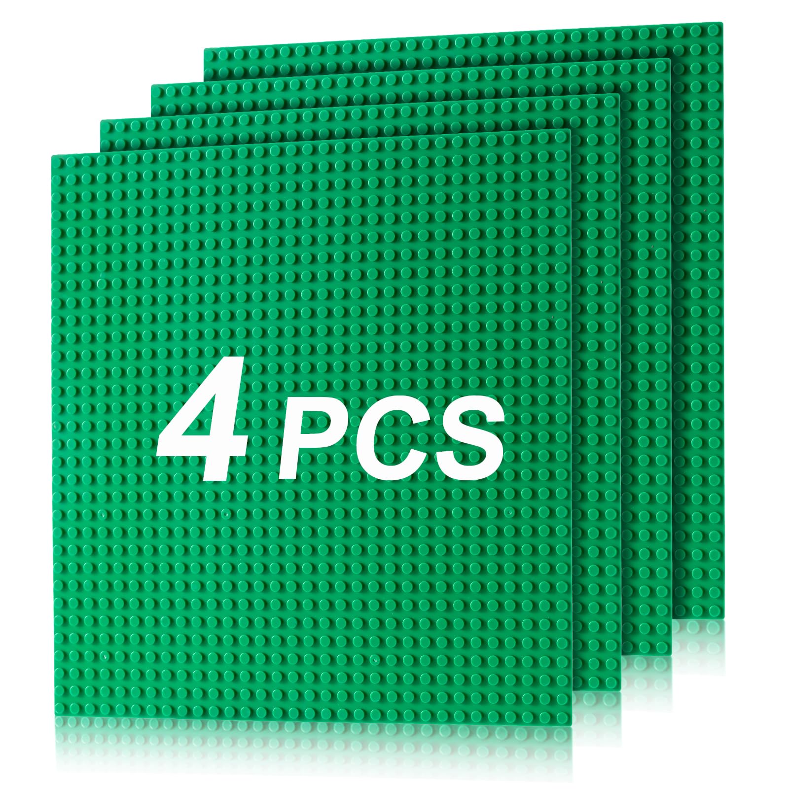 Husfunov 4 Pack Classic Baseplates, Building Plates for Building Bricks, Compatible with All Major Brands and Activity Table-Baseplate 10" x 10", Age 3 and up, Green