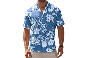 BOJIN Men's Hawaiian Wrinkle Free Short Sleeve Button Down Tropical Floral Beach Vacation Shirt