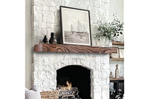 LXWZHK Fireplace Mantel Shelf, 60×8×3 Inch Wooden Floating Shelf for Over Fireplace, Handcrafted Wood Mantels, Wall-Mounted Mantel Shelves, Rustic Floating Mantels Shelves for Living Room, Brown