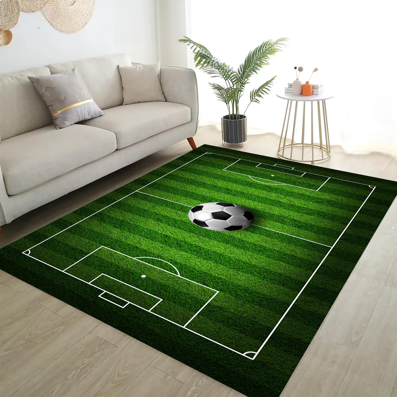 Photo 1 of Osimiccp Soccer Rug for Bedroom,5'x7' Non Slip Sports Carpet,Soccer Field Rugs for Living Room and Game Room Decor