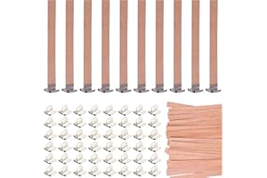 YARRD 50PCS Wicks Wooden Set for Candles – 25PCS Candle Wicks with 25PCS Metal Base for Candlescience DIY Supplies