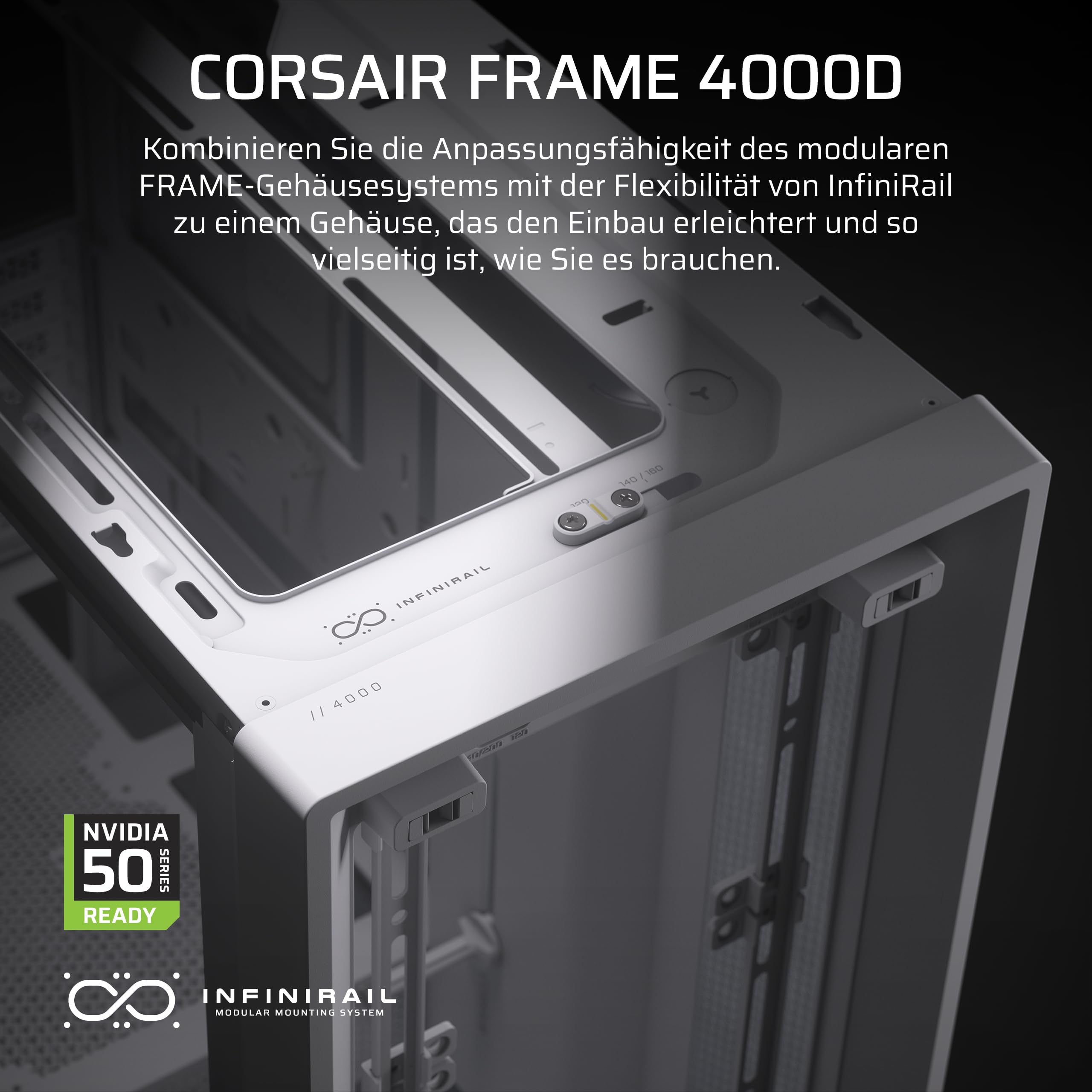 CORSAIR Frame 4000D Modulares Mid-Tower ATX PC-Gehäuse – Hoher Luftstrom, InfiniRail™ Ventilator-Montagesystem, ASUS BTF, MSI Project Zero, Gigabyte Project Stealth – Weiß 2