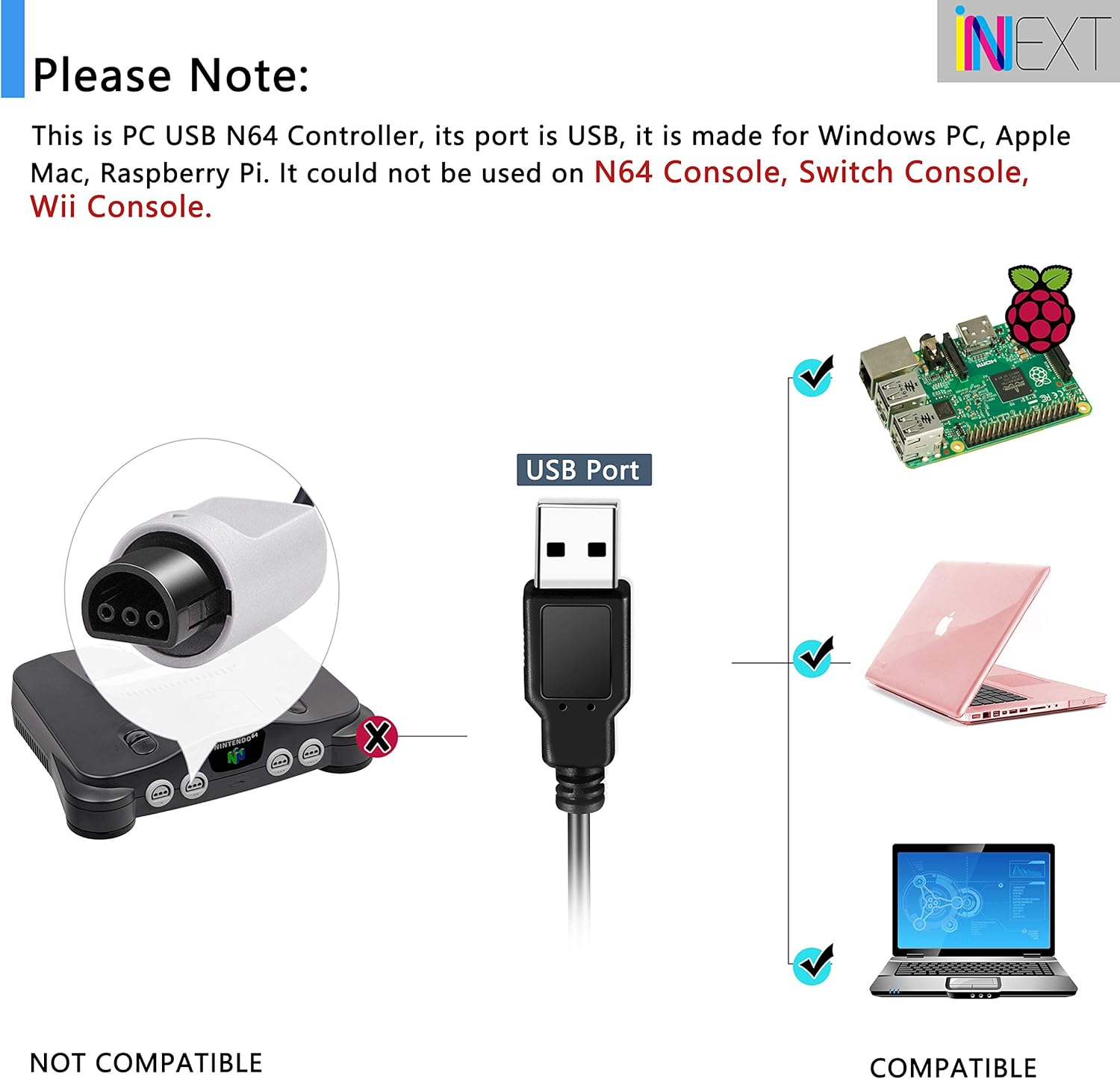 Classic N64 Controller, SAFFUN N64 Wired USB PC Game pad Joystick, N64 Bit USB Wired Game Stick Joy pad Controller for Windows PC MAC Linux Raspberry Pi 3 Genesis Higan (Black): Computers & Accessories