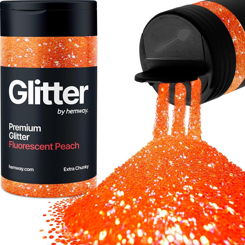 Hemway Fluorescent Peach Orange Glitter Shaker 130g Extra Chunky