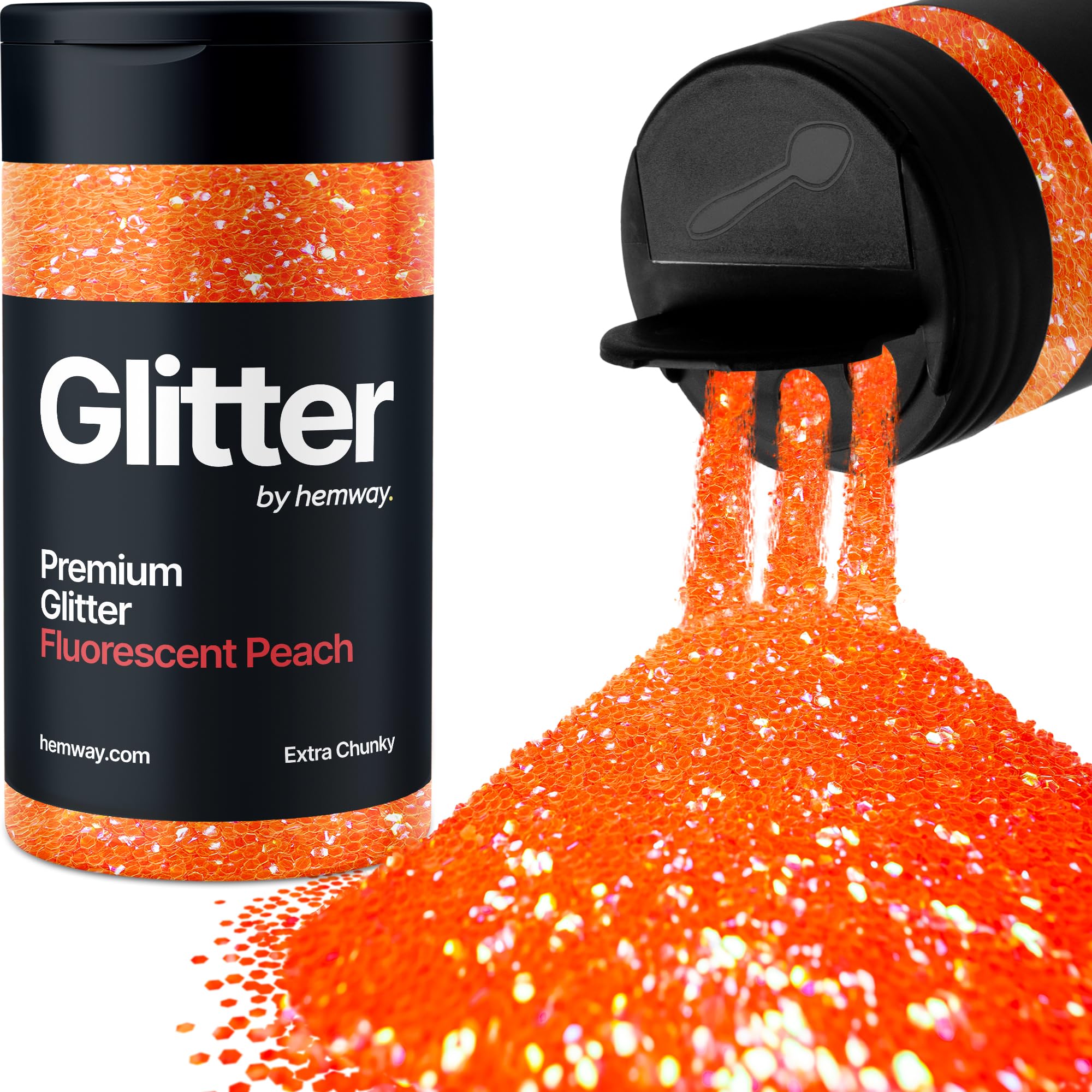Fluorescent Peach Orange Glitter Shaker, 130g Extra Chunky Glitter, Crafts 1/24" Metallic Flake Peach Orange Sequins, Resin & Epoxy Crafts, Decorating, Halloween, Christmas Nail, Face, Hemway