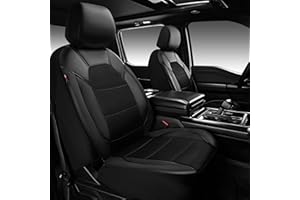 CAR PASS Leather and Mesh Universal Car Seat Covers,Airbag Compatible, for Sedans, Trucks,Suvs (2 Front Seats, Black)
