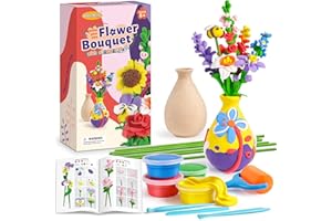 Drama Planet Flower Craft Kit for Kids, Make Your Own Flower Bouquet with Air Dry Clay, Arrange Clay Flowers & Create Personalized Art, Great Gifts for Girls