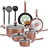 NutriChef Kitchenware Pots & Pans - Stylish Kitchen Cookware Set, Non-Stick (13-Piece Set), Brown, One Size, (NCCWA13BR.5)