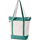 Lands' End Zip Top Long Handle Canvas Tote Bag