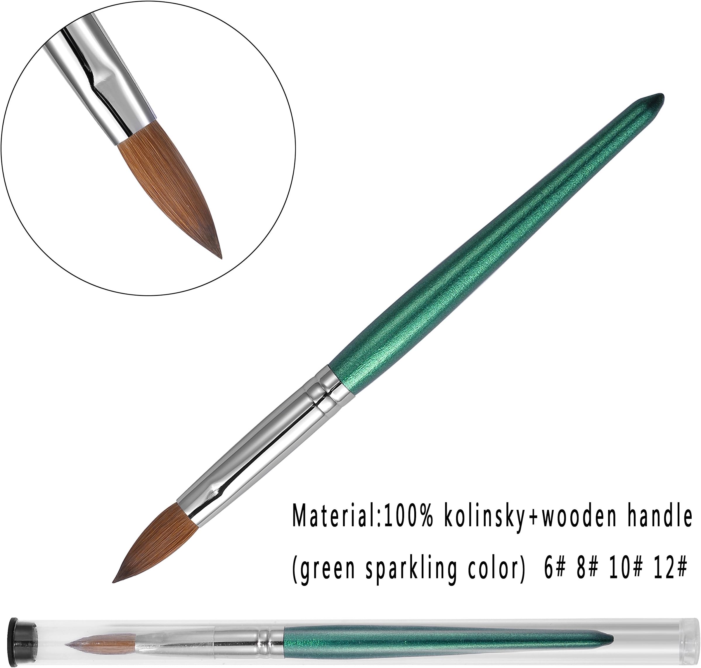 Green Sparkling Wood Kolinsky Oval Nail Brush Esung Brand High End Quality 100% Pure Kolinsky Hair Size 6,8,10,12 (#12)