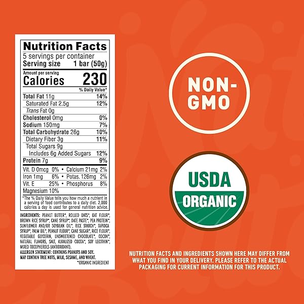 CLIF NUT BUTTER BAR – CHOCOLATE PEANUT BUTTER – ENERGY SNACK BARS – NON-GMO – USDA ORGANIC – PLANT BASED – LOW GLYCEMIC – 1.76 OZ. (5 PACK)