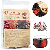 Ginseng Five Treasures Tea,Traditional Chinese Herbal Teas,Kidney Cleanse Detox for Women & Men,6 Rare Ingredients,Organic Tea for Health(1 Pack/25 Bags)