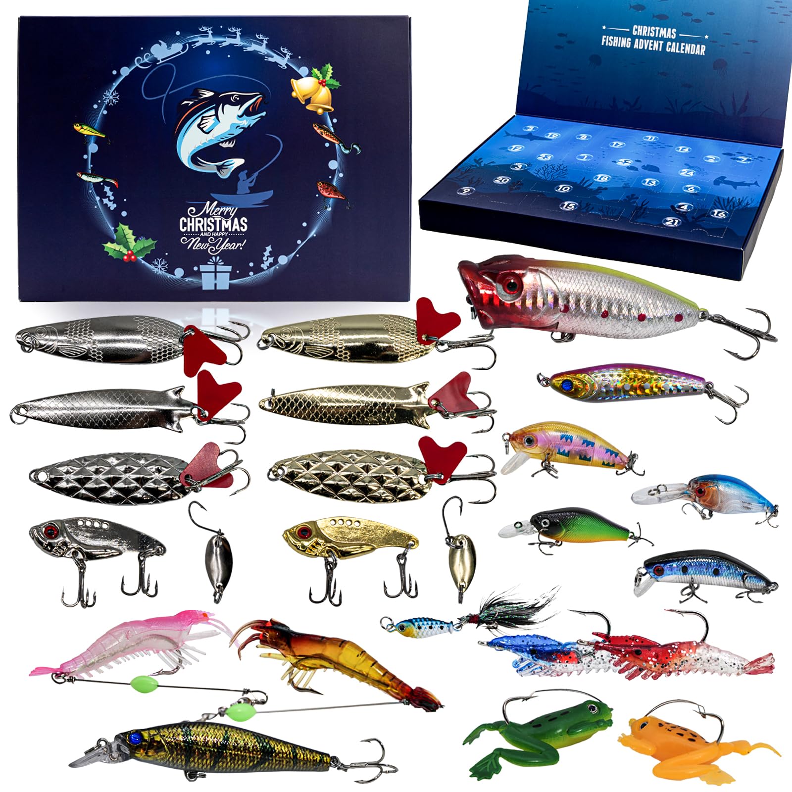 Fishing Advent Calendar For Men Teen Boys, 24 Days of Christmas Countdown Fish Hook for Teen Boys Men Funny Gift for Fisher Dad Son Boyfriend Grandpa
