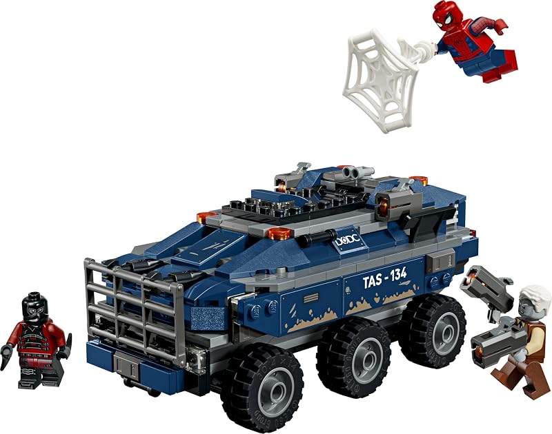 | Marvel Spider-Man Jagt den Gefängnistransporter - Superhelden Spielzeug mit gepanzertem Fahrzeug und 4 Minifiguren inkl. Tombstone und Tarantula - Geschenk für Jungen ab 8 Jahren - 76349