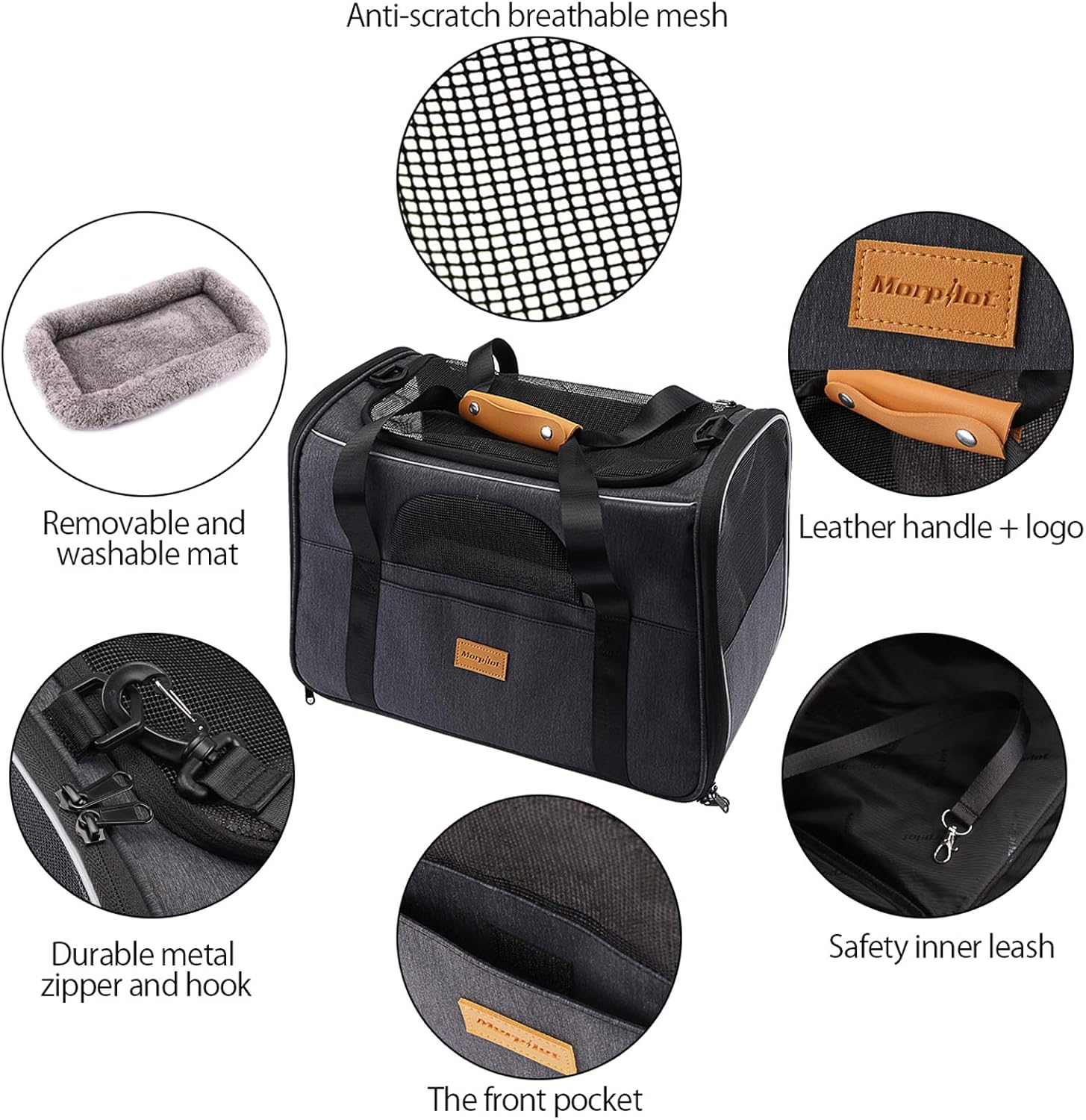 morpilot Pet Travel Carrier Bag, Portable Pet Bag - Folding Fabric Pet Carrier, Travel Carrier Bag for Dogs or Cats, Pet Cage with Locking Safety Zippers, Foldable Bowl, Airline Approved : Pet Supplies