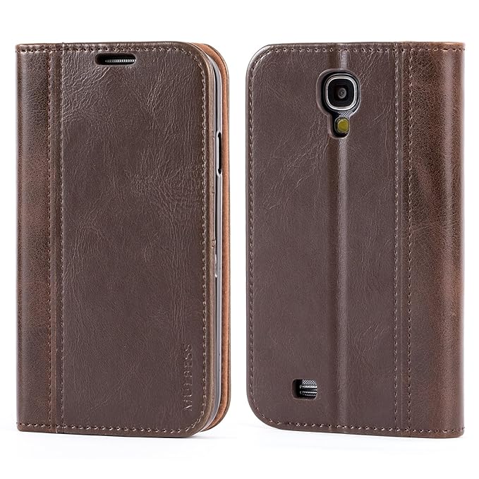 Mulbess Leder Tasche im BookStyle und 3 Kartenfach für Samsung Galaxy S4 Hülle Flip Case Cover,Schokolade Braun