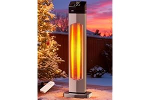 Uthfy 37 Inch Outdoor Electric Patio Heater, 1500W Infrared Heater with Remote, 12H Timer, IP65 Waterproof, Portable Tower Heaters for Home, Garage, Porch, Shop, Backyard, Indoor and Outdoor Use
