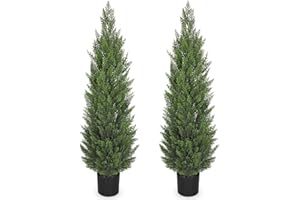 Arborus 4ft. Artificial Cedar Trees 2 Packs Faux Topiary UV Resistant Potted Floor Plants Mini Fake Shrubs Cypress Trees for 