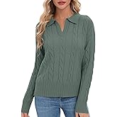 Urban CoCo Womens Long Sleeve V Neck Pullover Polo Sweater Tops Cable Knit Sweaters Winter Trendy Outfits