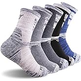 FEIDEER Men's Hiking Walking Socks, Multi-pack Wicking Cushioned Outdoor Recreation Cotton Quarter Crew Socks
