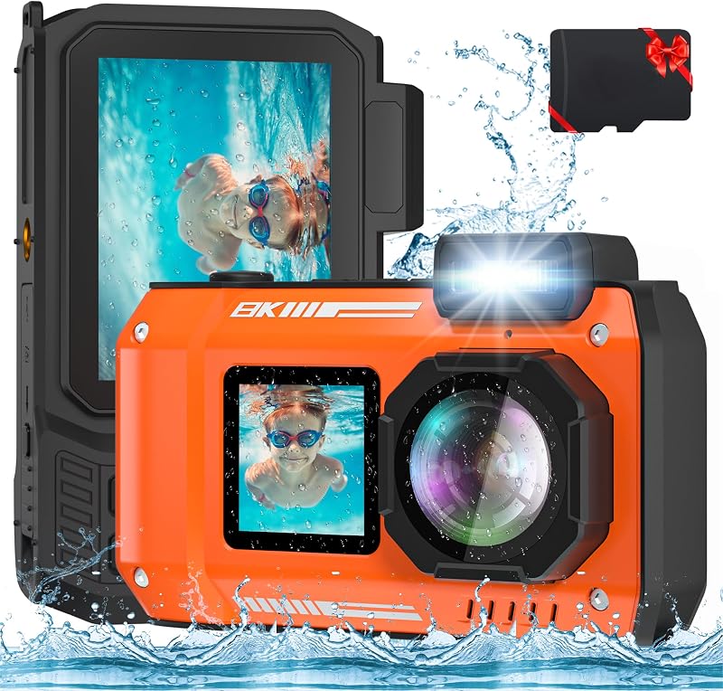 fohoa Upgraded 8K 70MP Underwater Camera 32GB Card 33FT Waterproof Digital