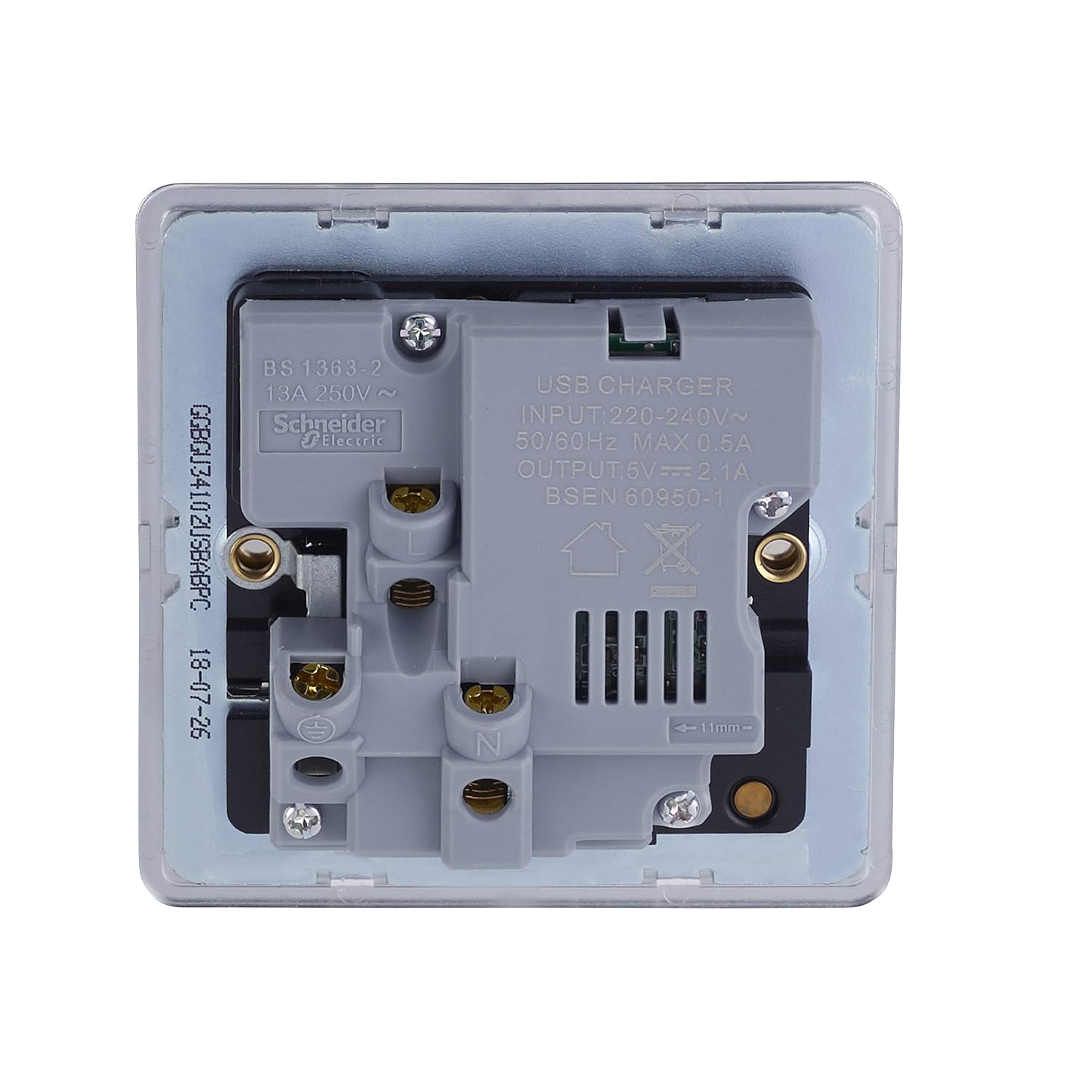 Schneider Electric Ultimate Screwless Flat Plate, Switched Single Power Socket With USB Charging Ports, Double Pole, 13A - Image 5