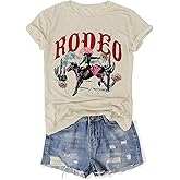 Western Rodeo Shirt for Women Retro Cowboy Graphic Tee Cowgirl Country Music T Shirt Cow Skull Print Tops Casual Tops