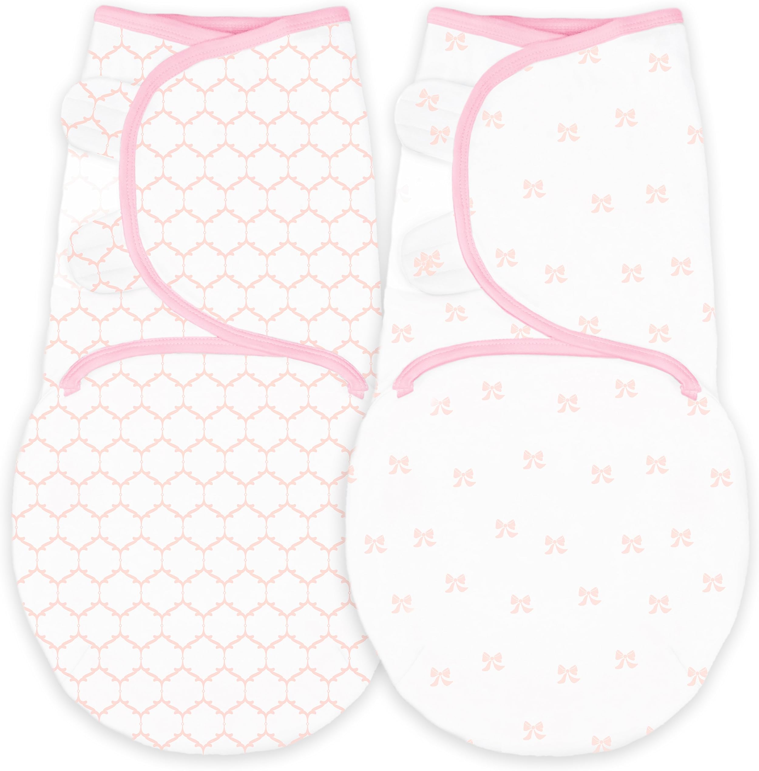 Amazing BabySwaddle Blanket with Adjustable Wrap, Set of 2, Tiny Bows and Lattice, Pink, Small, 0-3 Months