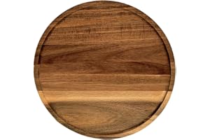 PINXIURY 13.8 Inch Round Wooden Decorative Serving Tray for Coffee Table and Home Decor, Round Wood Tray for Table Centerpiec