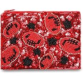 Beaded Coin Purse for Women Football Touch Down Coin Bag Handmade Change Purse Holder Wallet with Zipper Game Day Outfits Accessories Party Gifts (Style F)