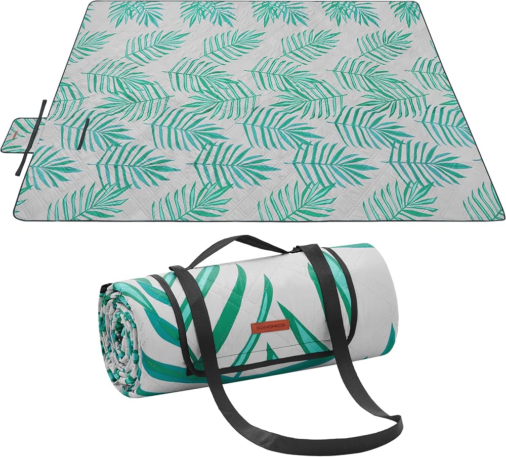 SONGMICS Picnic Blanket 300 x 200 cm Large Waterproof Mat Fern Grey GCM100G02