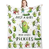 Fiwbnasz Pickle Gifts for Girl, Women, Pickle Blanket, Just A Girl Who Loves Pickles, Blanket for Pickles Lovers Lightweight Throw Blankets for Bedding Sofa 40" x 50"