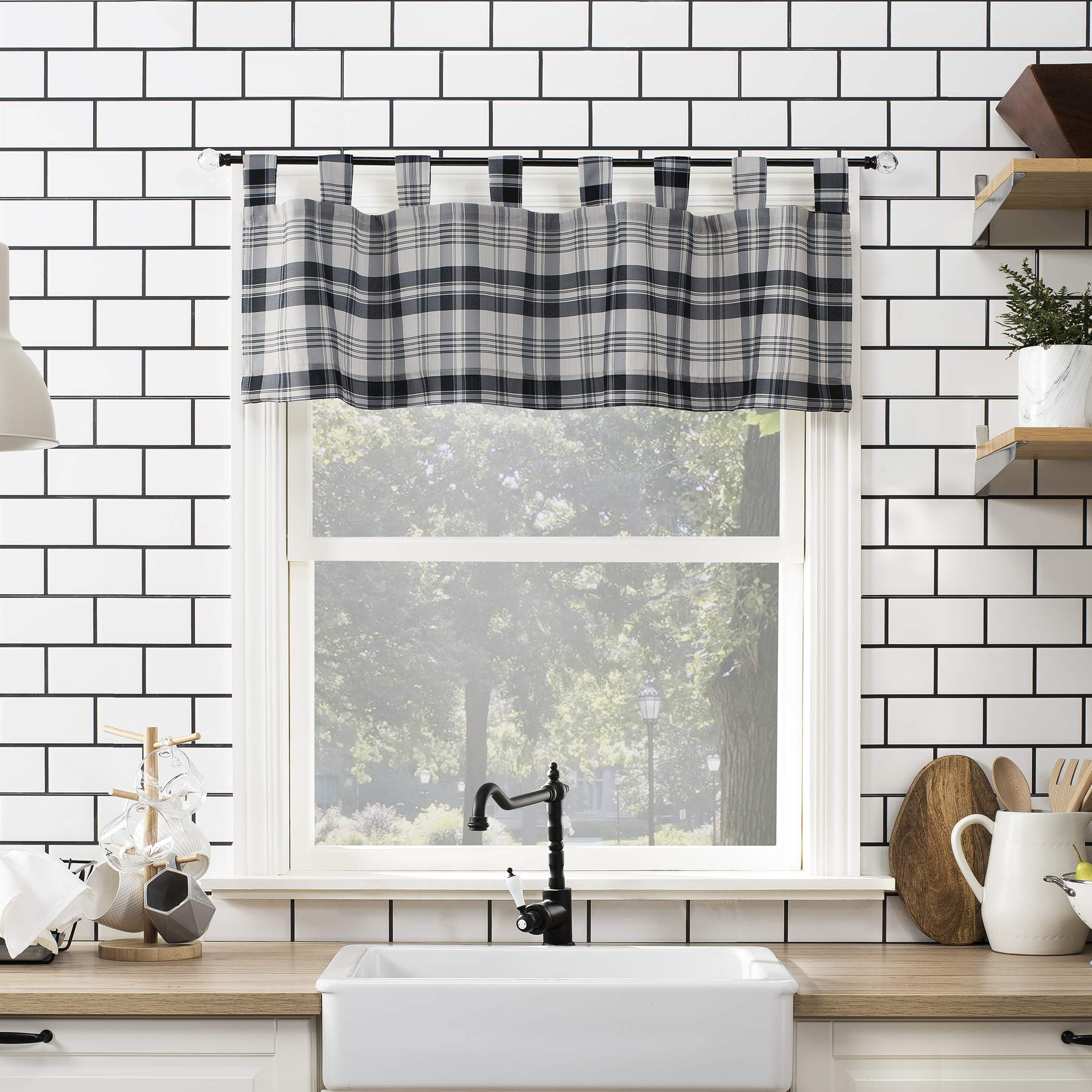 No. 918 Blair Farmhouse Semi-Transparent Kitchen Curtain, 132 x 35 cm, Anthracite/Ecru Off White