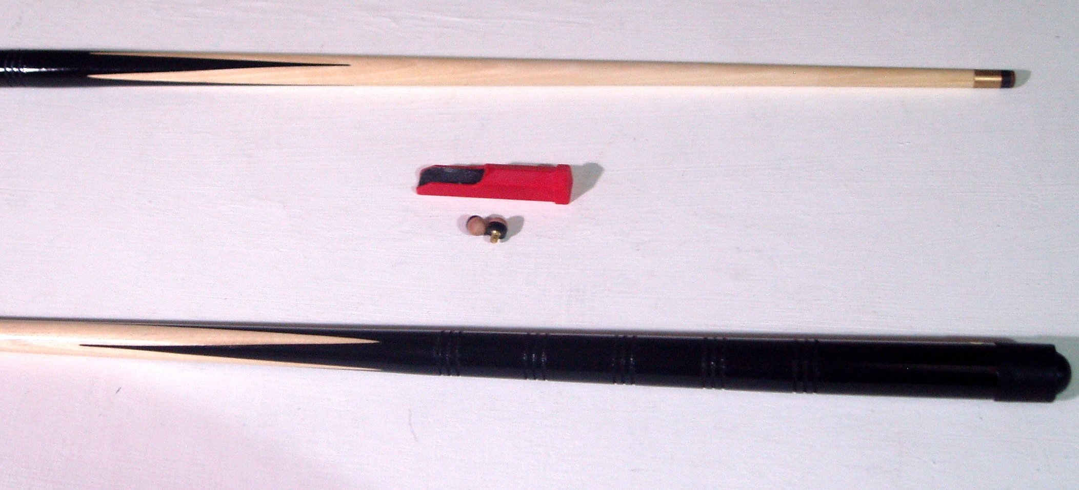 A PAIR OF JUNIOR 1 PIECE 36" CUES INCLUDING 2 TIPS & TIP SHAPER**